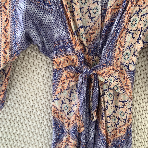 SELFIE LESLIE Dress Maxi Long Cream Purple Blue print beachy Boho - Picture 2 of 3